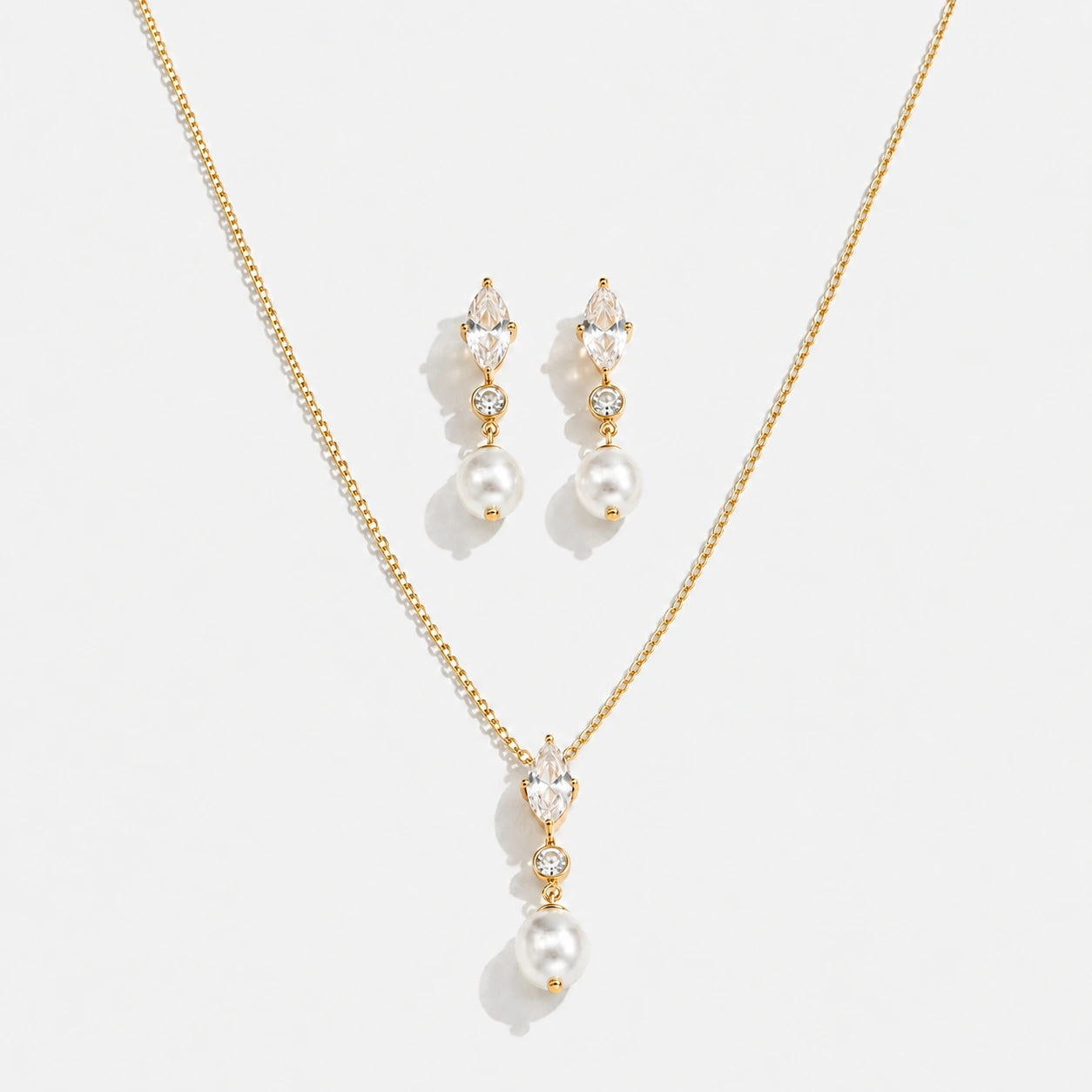 Conjunto Brinco e Colar Pérola e Zircônia