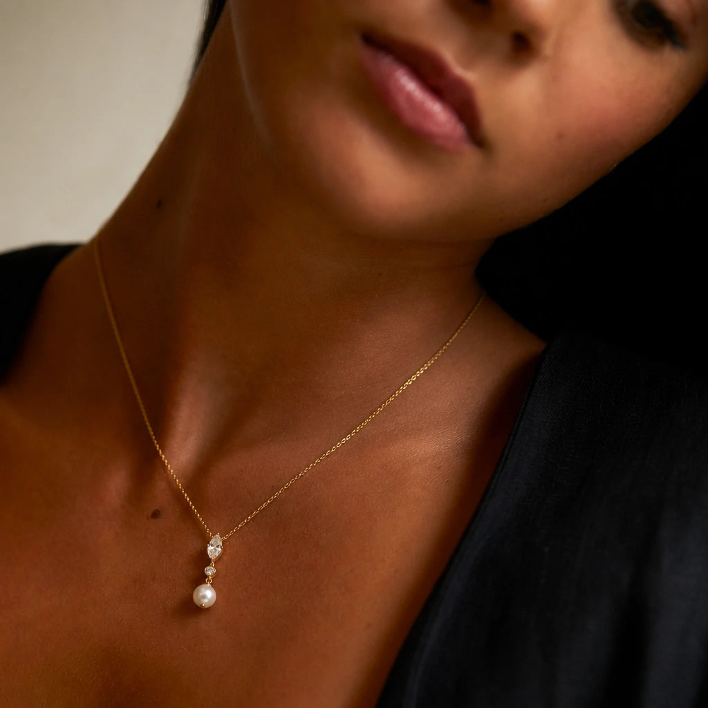 Conjunto Brinco e Colar Pérola e Zircônia